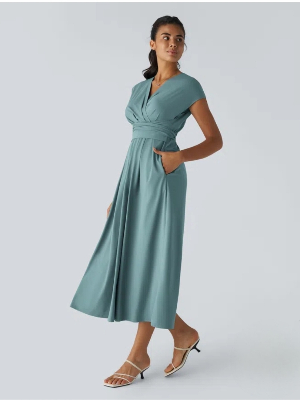 NWT Halara Breezeful Short Sleeve Pocket Quick Dry Tie Dress Stone Blue 2XL XXL